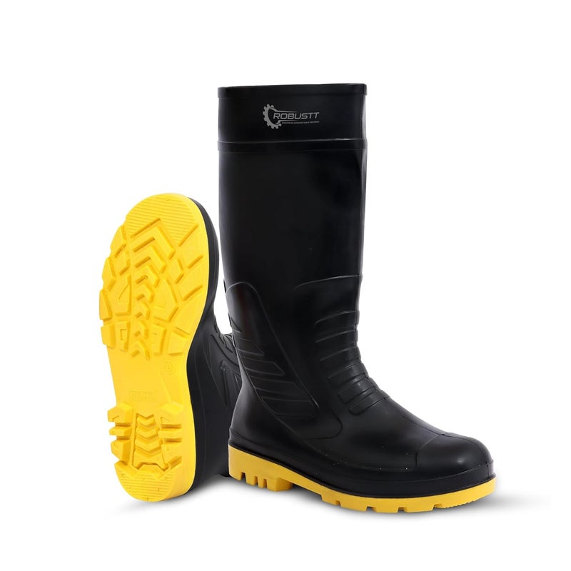 ROBUSTT Steel Toe Lightweight Gum Boots | Standard Steel Safety Shoes | Anti Slip, Waterpoof | Breathable Printed Leather Shoes | Puncture and Tear Resistant | For Industrial Use (Yellow) - Image 1