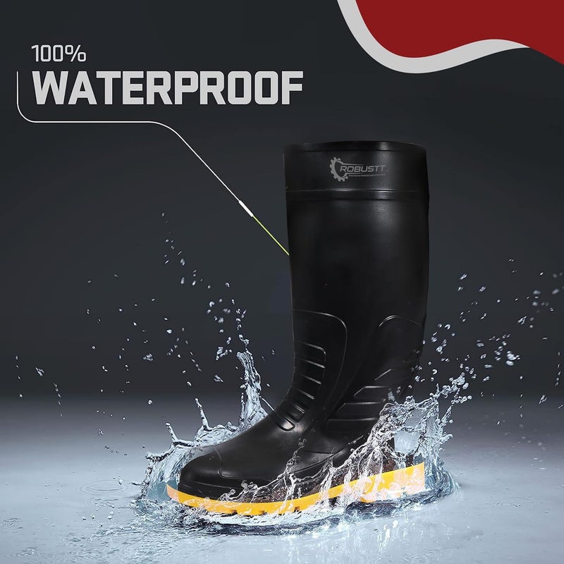ROBUSTT Steel Toe Lightweight Gum Boots | Standard Steel Safety Shoes | Anti Slip, Waterpoof | Breathable Printed Leather Shoes | Puncture and Tear Resistant | For Industrial Use (Yellow) - Image 2