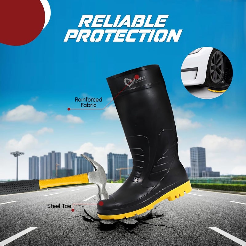 ROBUSTT Steel Toe Lightweight Gum Boots | Standard Steel Safety Shoes | Anti Slip, Waterpoof | Breathable Printed Leather Shoes | Puncture and Tear Resistant | For Industrial Use (Yellow) - Image 5