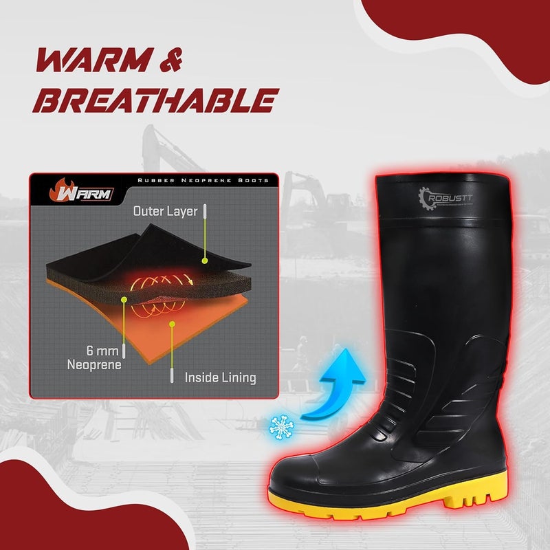 ROBUSTT Steel Toe Lightweight Gum Boots | Standard Steel Safety Shoes | Anti Slip, Waterpoof | Breathable Printed Leather Shoes | Puncture and Tear Resistant | For Industrial Use (Yellow) - Image 3