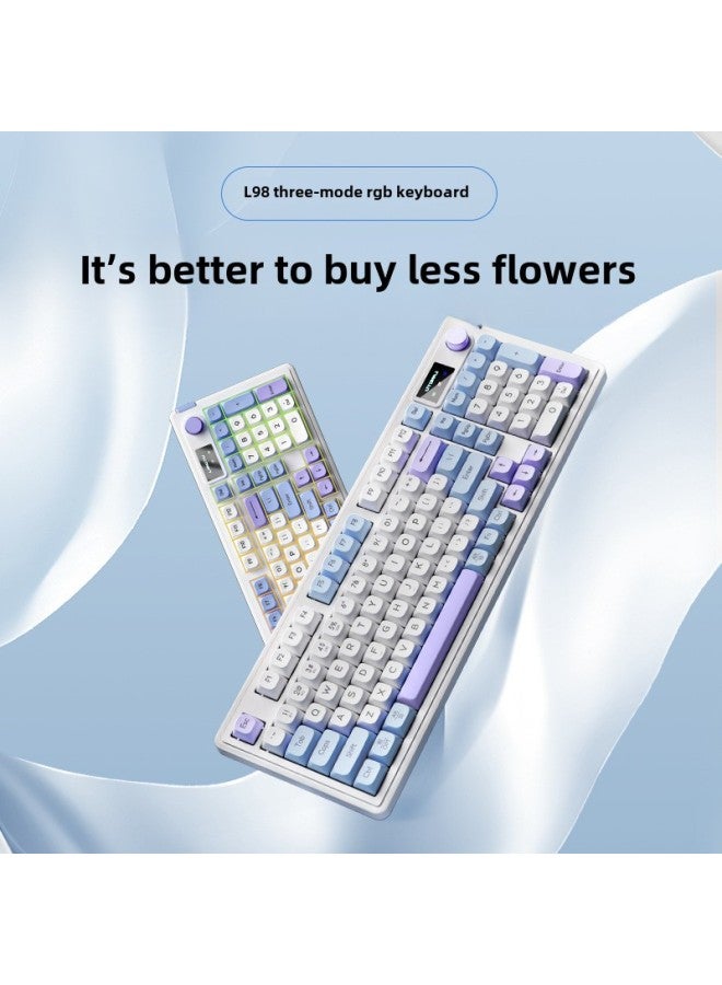 Langtu-L98 Three-model Wireless Bluetooth Mute Keyboard RGB Light Effect Wired Mechanical Feel E-sports Office Keyboard-Color:Cream Knight 【98 Key Wired Connection + Soft Elastic Structure + RGB Light Effect】 LOGO Screen - Image 2