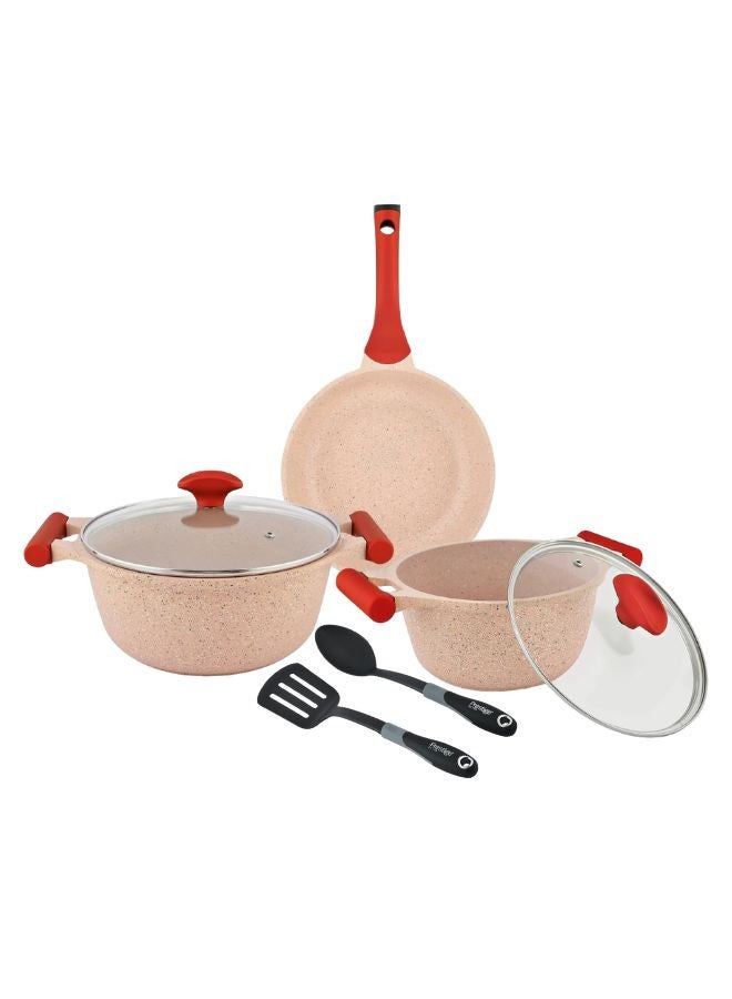 Prestige 7-Piece Granite Non-Stick Aluminium Essentials Cookware Set Pink - Image 1