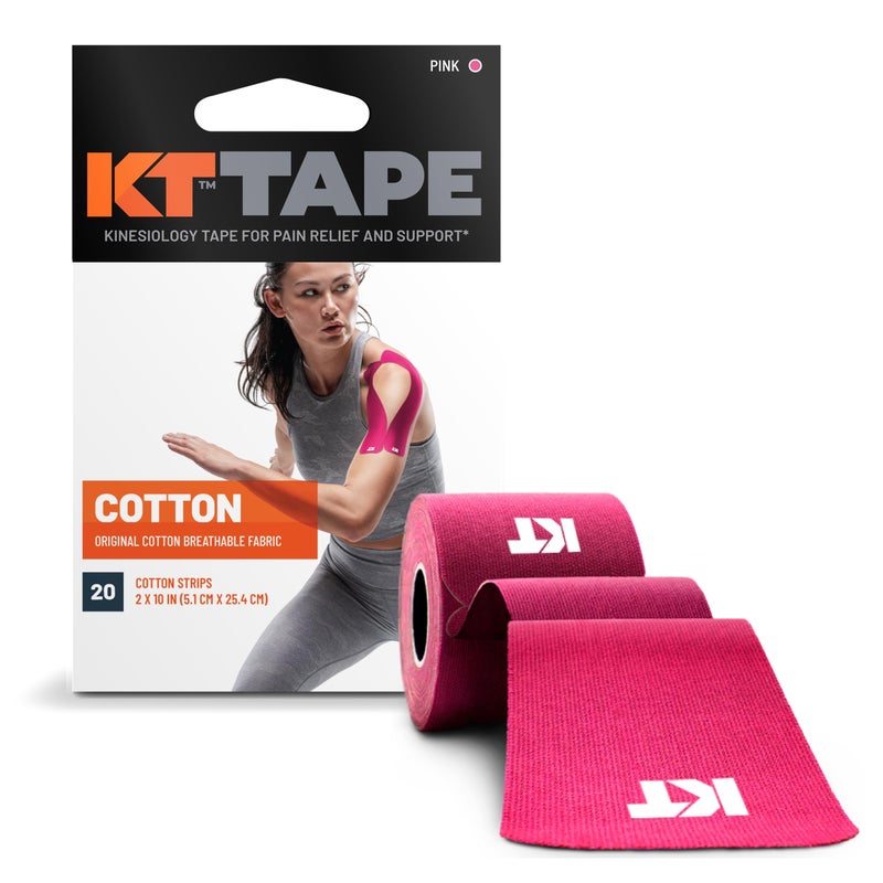 KT Tape, Original Cotton, Elastic Kinesiology Athletic Tape, 20 Count, 10” Precut Strips, Pink - Image 1