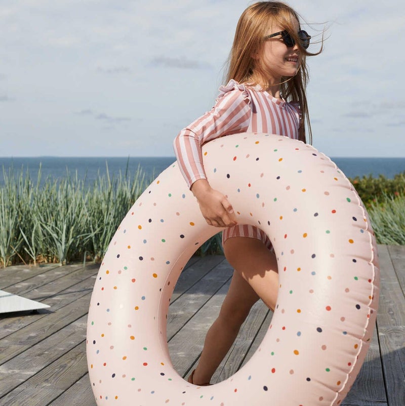 LDIOIF Toddler Girls One Piece Bathing Suit Pink Striped Swimsuit Zipper Long Sleeve Rash Guard Swimwear with Ruffle Hem 2-3T - Image 2