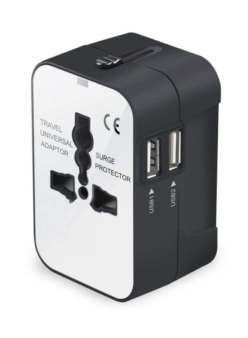 Captaintech Travel Adapter, Worldwide All in One Universal Travel Adaptor Wall AC Power Plug Adapter Wall Charger with Dual USB Charging Ports for Cell Phone Laptop - Image 1