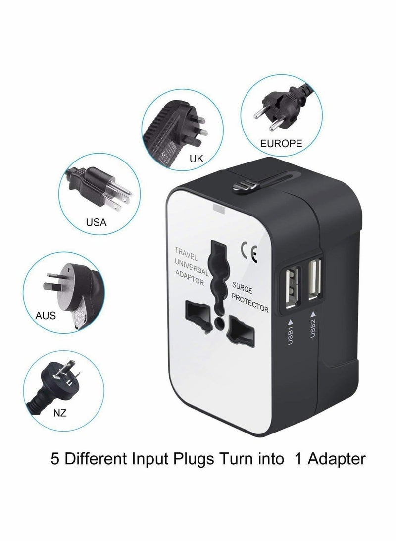 Captaintech Travel Adapter, Worldwide All in One Universal Travel Adaptor Wall AC Power Plug Adapter Wall Charger with Dual USB Charging Ports for Cell Phone Laptop - Image 2
