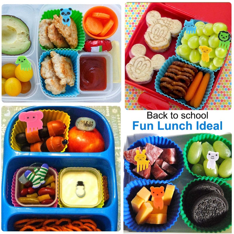 XANGNIER 60 Pcs Silicone Lunch Box Dividers with Animal Food Picks,Reusable Lunch Bento Box Accessories for Kids,Lunchbox Supplies Accessories,Back to School Lunch Essentials,Silicone Cupcake Liners - Image 2