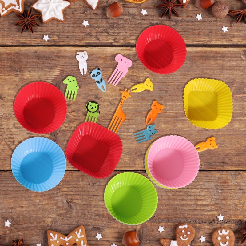 XANGNIER 60 Pcs Silicone Lunch Box Dividers with Animal Food Picks,Reusable Lunch Bento Box Accessories for Kids,Lunchbox Supplies Accessories,Back to School Lunch Essentials,Silicone Cupcake Liners - Image 5