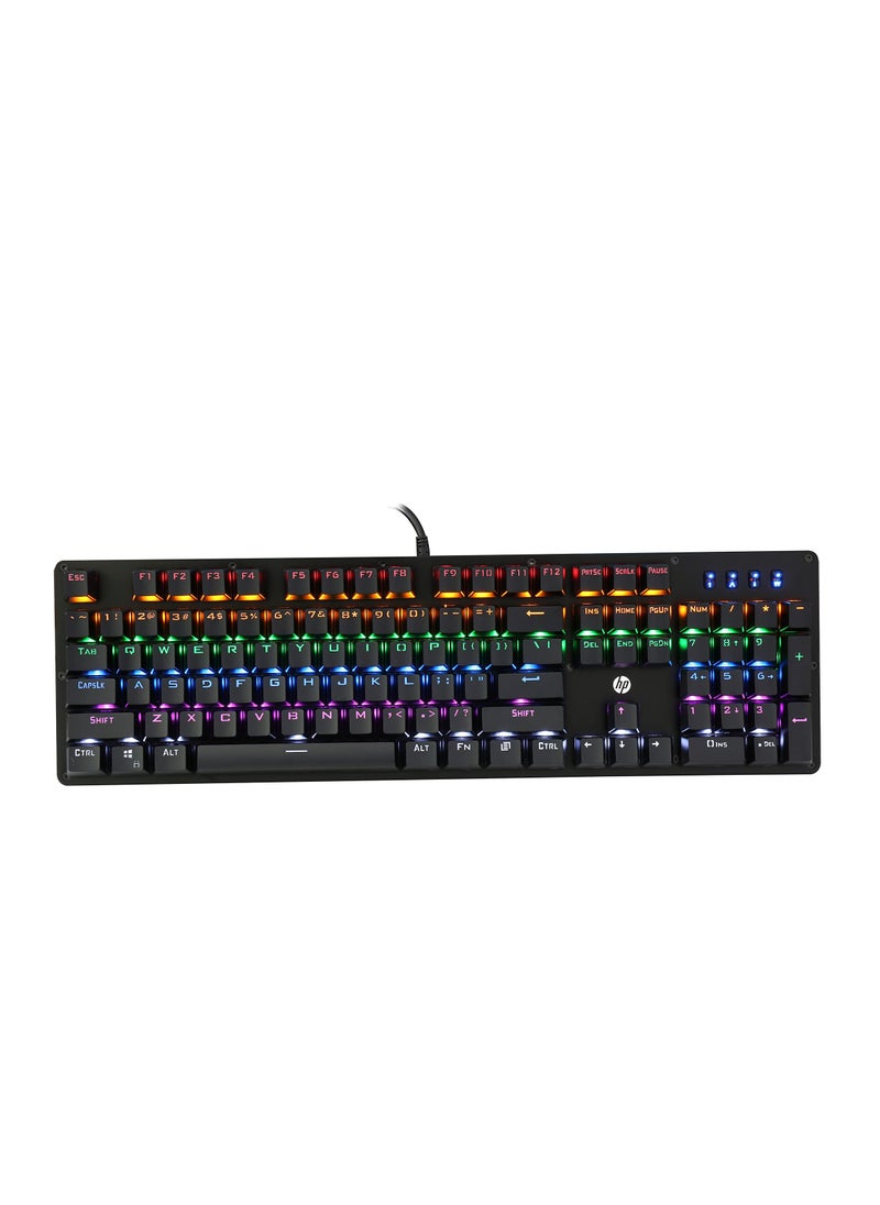 HP - HP GK100F Mechanical Wired RGB Keyboard, Blue Switch, Adjustable 6 Keys & 104 Keys Anti-Ghosting, Suspended Key Caps, High Compatibility, Black - Image 1