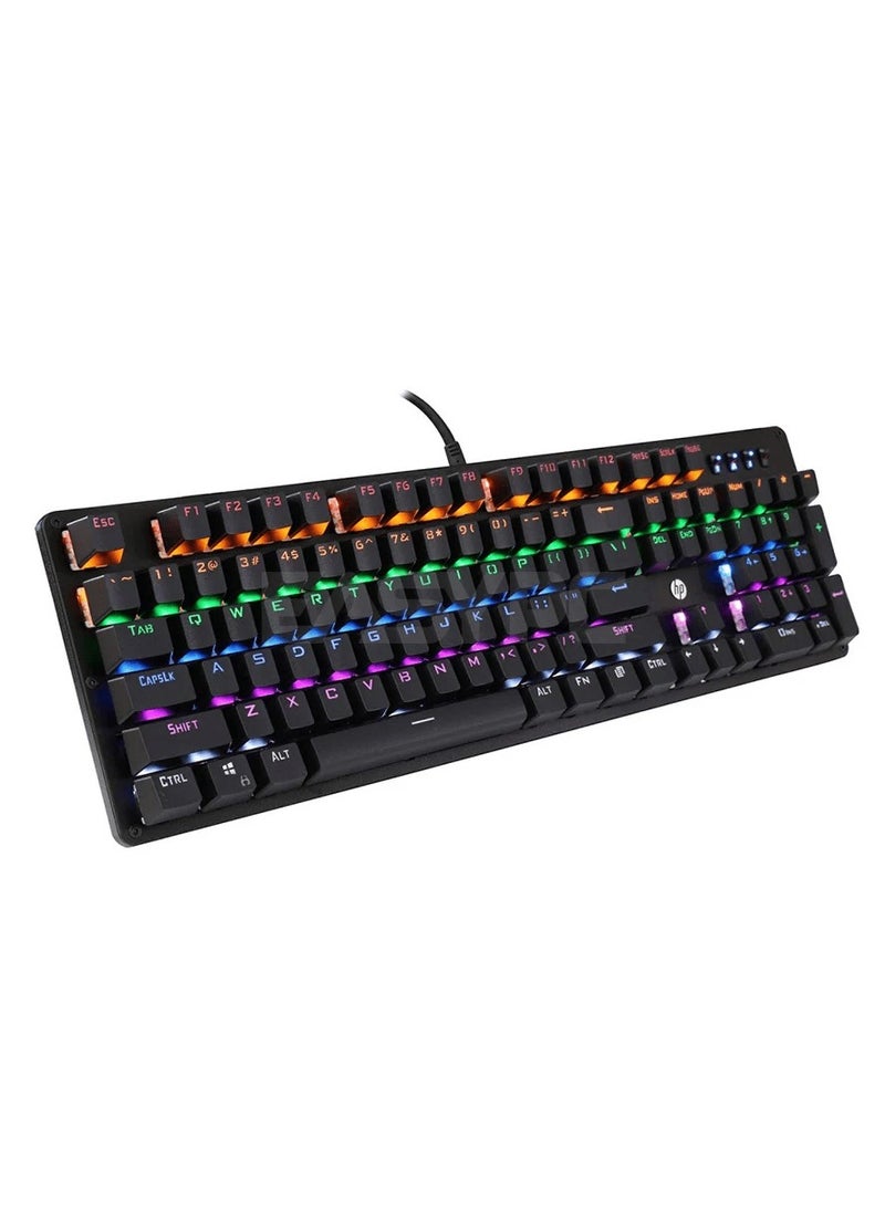 HP - HP GK100F Mechanical Wired RGB Keyboard, Blue Switch, Adjustable 6 Keys & 104 Keys Anti-Ghosting, Suspended Key Caps, High Compatibility, Black - Image 1