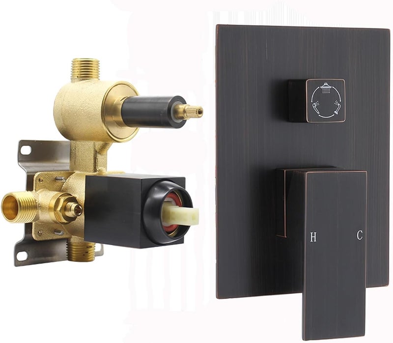 G Solid Brass 3 Way Outlet Function Shower Diverter Valve, Drettyer Pressure Balancing Mixer Mixing Rough-In Valve Kit Replacement, Oil Rubbed Bronze - Image 1
