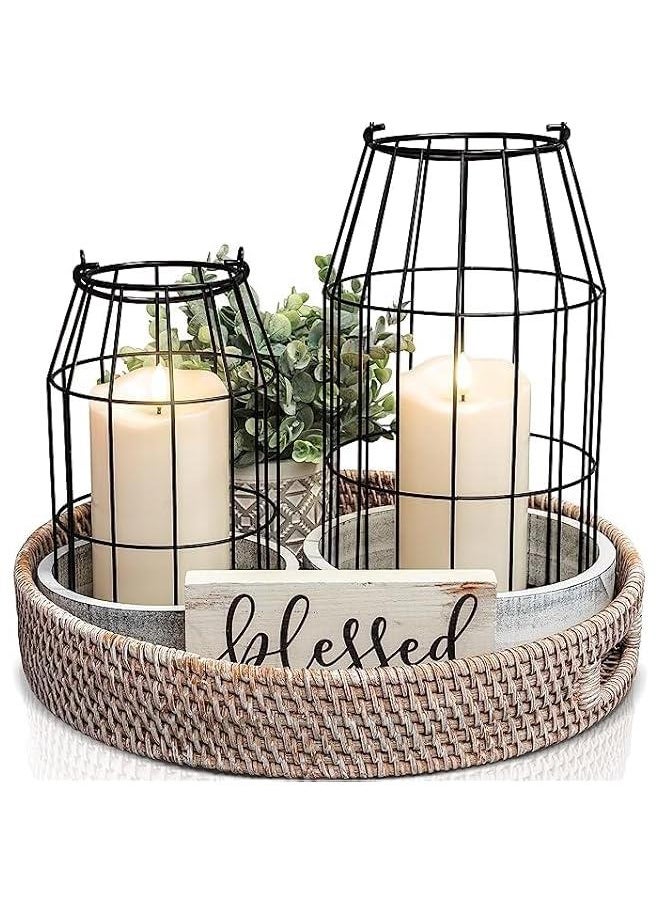 HOOKOR Rustic Farmhouse Lantern Decor - Stylish Decorative Lanterns for Your Living Room, Fireplace Mantle or Kitchen Dining Table - Modern Upscale Beauty for Your Entire Home (Grey)  - Image 1