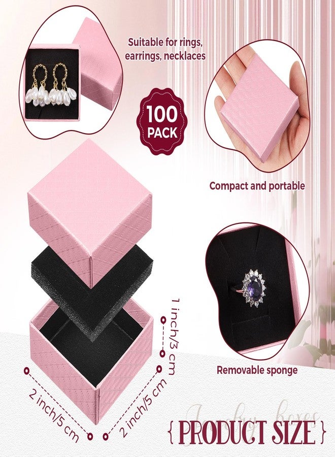 Landical 100 Pcs Jewelry Ring Gift Box 2'' x 2'' x 1'' Small Cardboard Earring Ring Gift Box with Velvet and Sponge Liner Pendant Case Bulk for Necklace Bracelet Earring Display Wedding (Pink) - Image 2
