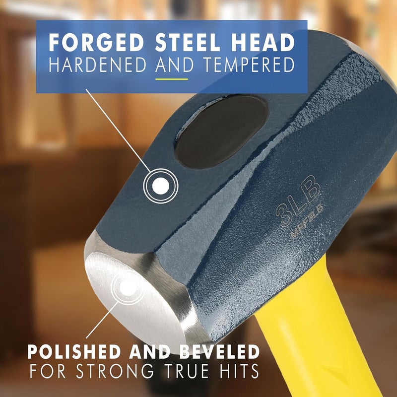 Estwing Sure Strike Drilling/Crack Hammer - 3-Pound Sledge with Fiberglass Handle & No-Slip Cushion Grip - MRF3LB - Image 3