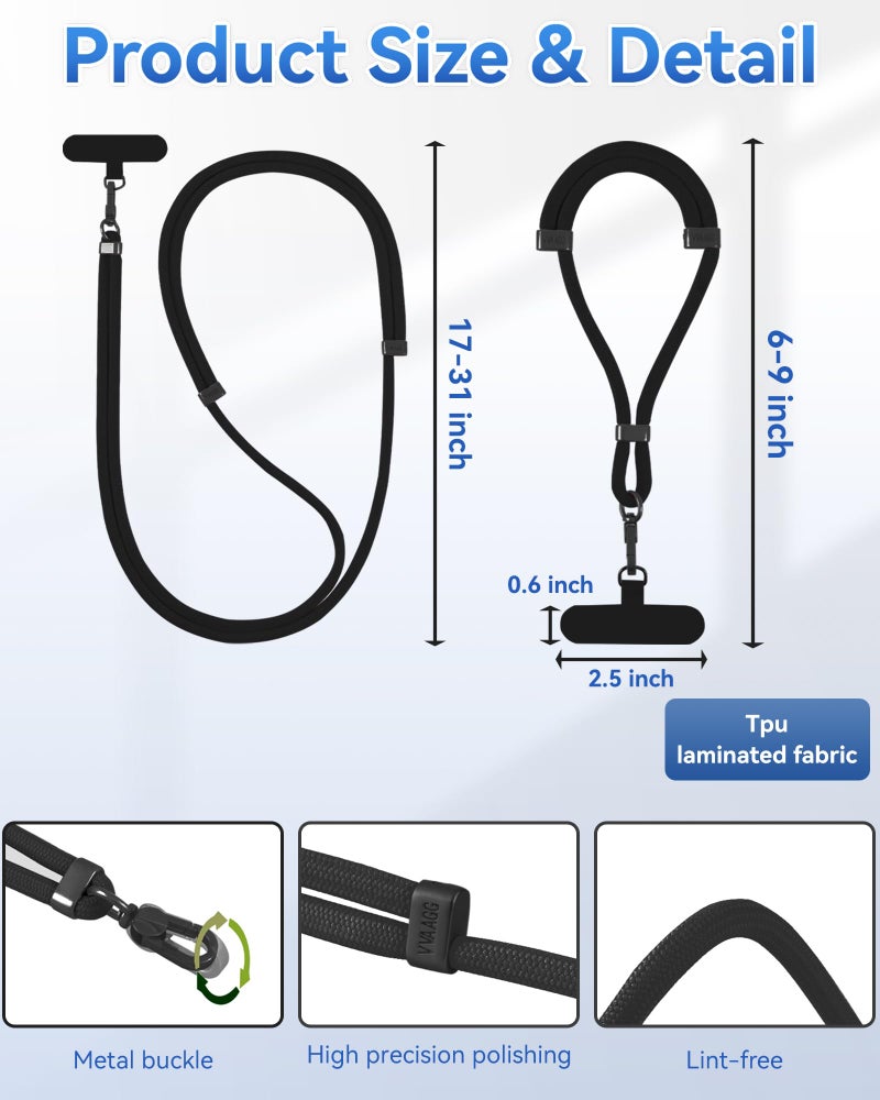 VVAAGG Cell Phone Lanyard for iPhone: Crossbody Phone Strap Adjustable Neck Wrist Strap Anti Theft Long Lanyard Travel Essential for Women Most iPhone and Android Smartphones - Image 3
