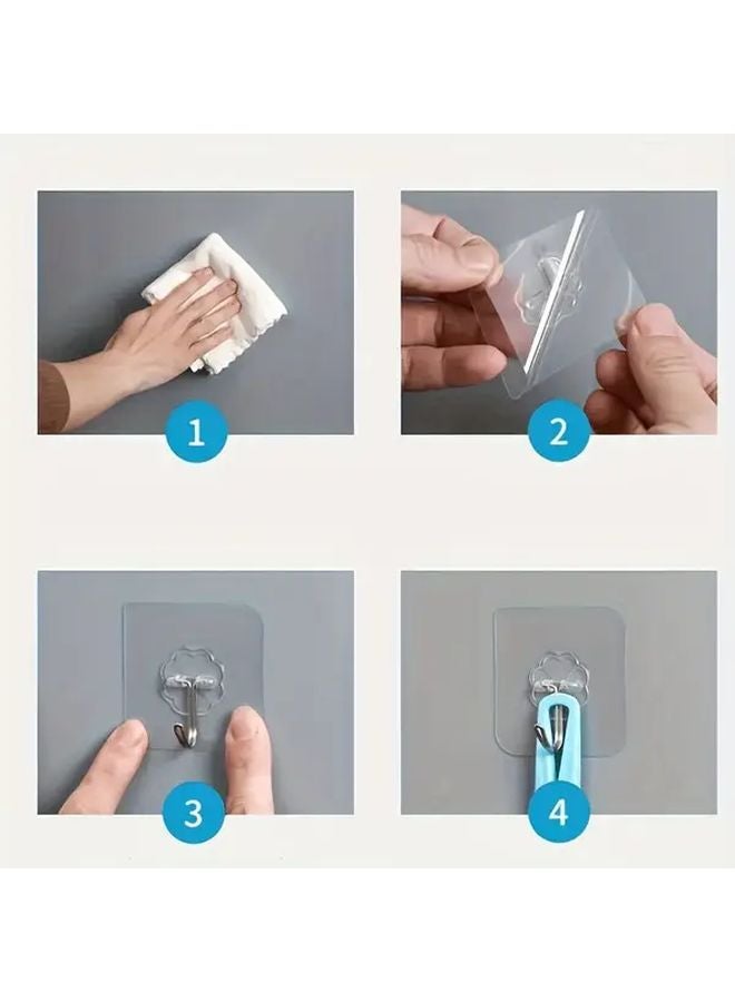 5pcs Transparent Adhesive Hooks Multifunctional Wall Mounted Storage Rack Practical Home Utility Hangers - Image 5