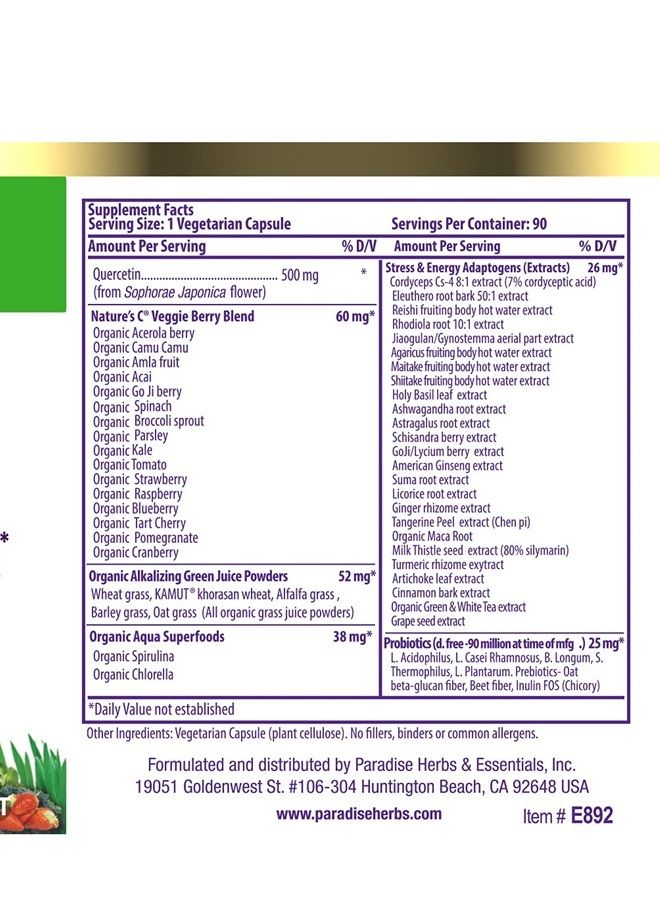 Paradise Herbs Earth's Blend Quercetin, Probiotics, Adaptogens, Vegan, Non GMO, Gluten Free, 90 Vegetarian Capsules  - Image 4