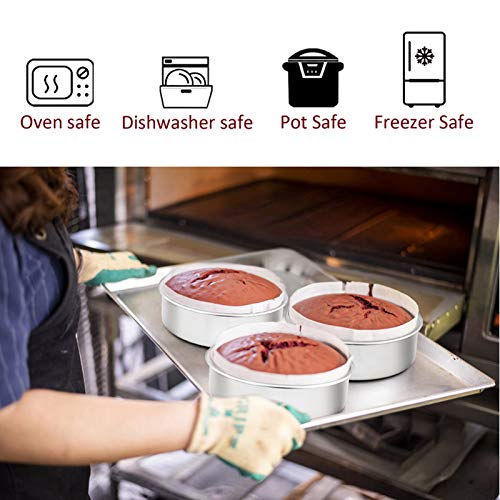 TeamFar 6 Inch Cake Pan, Round Cake Pan Tier Baking Pans Set Stainless Steel, Fit in Pot Pressure Cooker Air Fryer, Healthy & Toxic Free, Mirror Finish & Sturdy, Oven & Dishwasher Safe - Set of 3 - Image 3