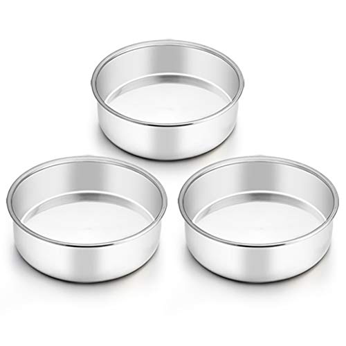 TeamFar 6 Inch Cake Pan, Round Cake Pan Tier Baking Pans Set Stainless Steel, Fit in Pot Pressure Cooker Air Fryer, Healthy & Toxic Free, Mirror Finish & Sturdy, Oven & Dishwasher Safe - Set of 3 - Image 1