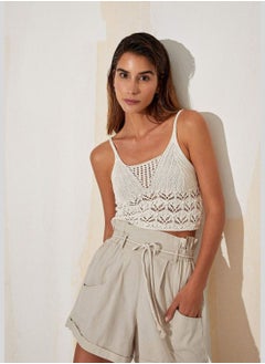 DeFacto Regular Fit V-Neck Strappy Lace Crop Vest  - Image 1