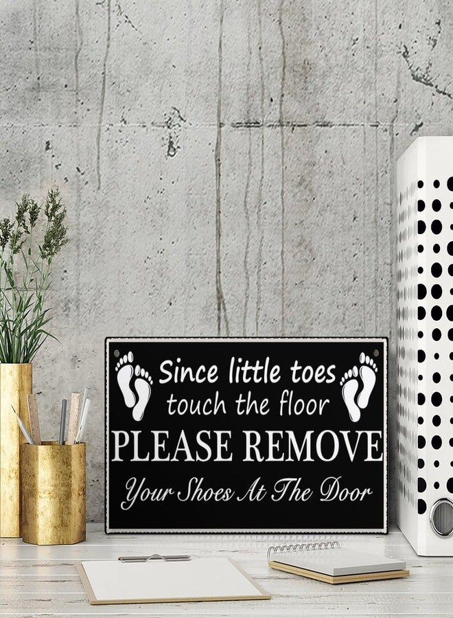 Henntile Since Little Fingers Toes The Floor Please Remove Your Shoes at The Door 6 inch by 12 inch Hanging Shoes Off Sign, Wall Art, Decorative Wood Sign Home Decor - Image 4