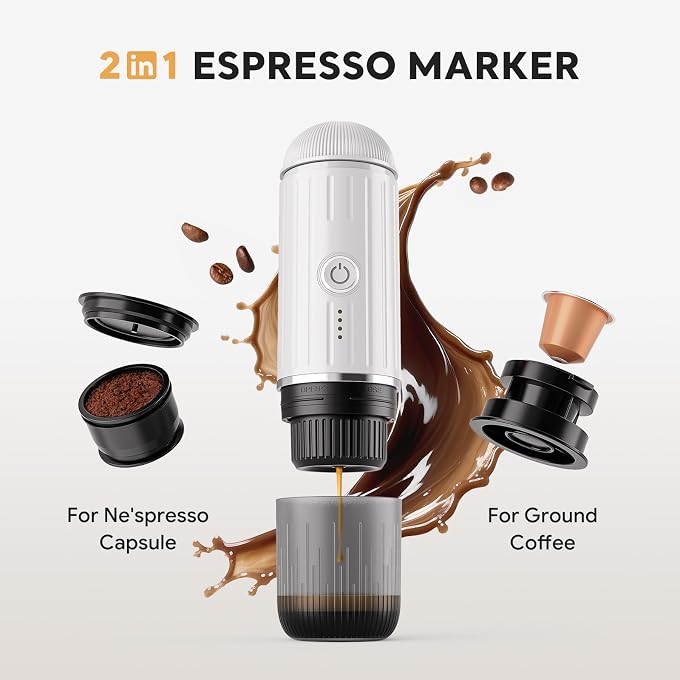 RECAFIMIL Portable Electric Espresso Coffee Maker for Ground Coffee & NS Capsule Espresso Machine Fast Self-Heating Technology with USB-C Perfect for RV, Hiking, Camping, Office & On-the-Go Lifestyles, White - Image 2