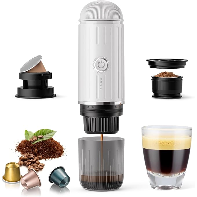 RECAFIMIL Portable Electric Espresso Coffee Maker for Ground Coffee & NS Capsule Espresso Machine Fast Self-Heating Technology with USB-C Perfect for RV, Hiking, Camping, Office & On-the-Go Lifestyles, White - Image 1