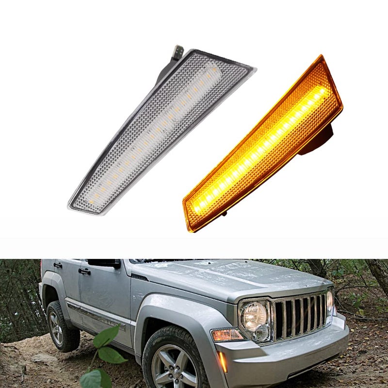 Tonsya For 2008 2009 2010 2011 2012 Jeep Liberty Front Bumper side Marker Lights Amber Led Clear Lens 57010214AC 57010213AC