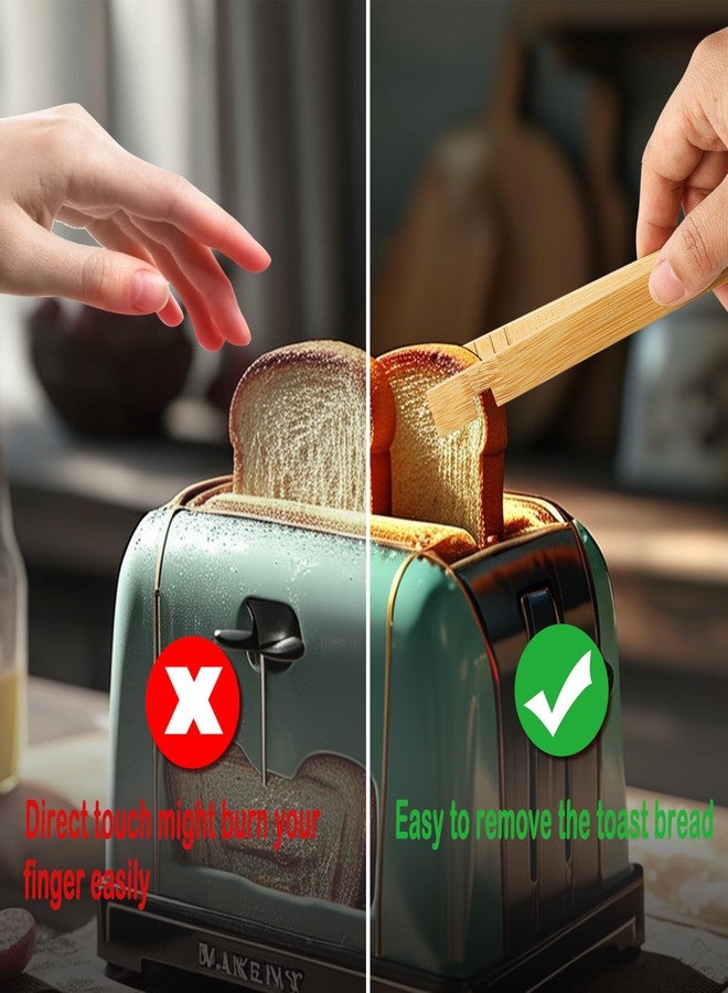 MONGSEW 2PCS Wooden Bamboo Toaster Tongs, MONGSEW 8 inch Multipurpose Wood Tongs for Toaster, Fruits, Bread, Pickles, cheese, Bacon, and Muffins (Unique Pattern) - Image 5