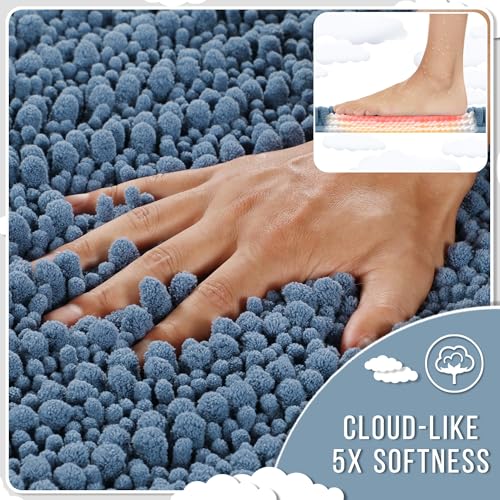 Yimobra Large Bathroom Rugs Non Slip Washable 36x24 Inch - Ultra Soft Absorbent Chenille Bath Mat, Quick Dry Shaggy Floor Carpet for Tub Shower, Denim Blue Home Decor Accessories - Image 4