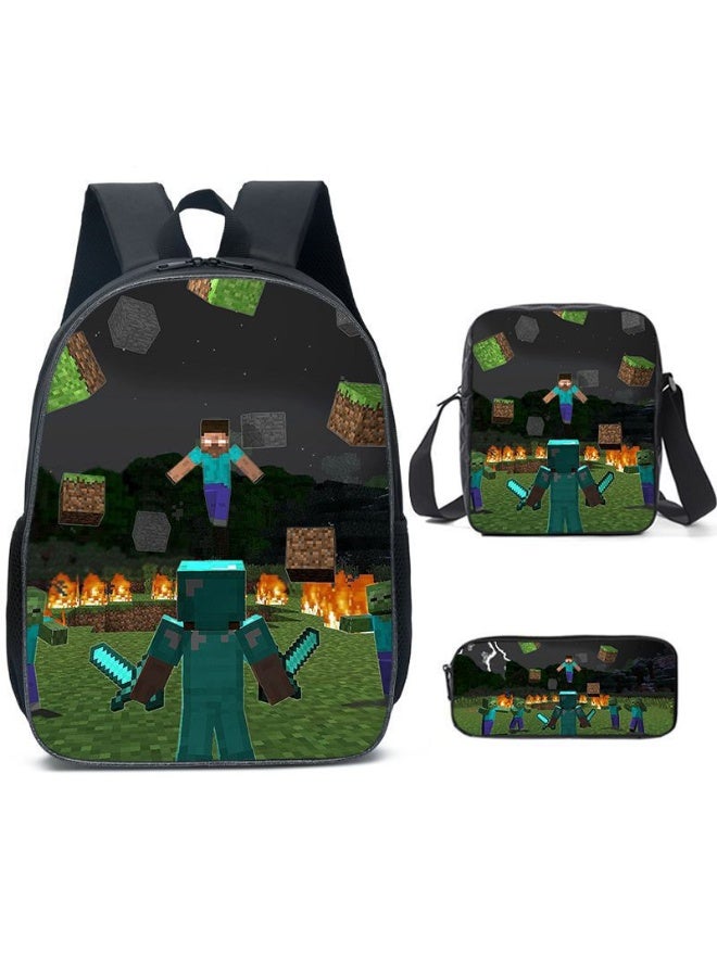 ماين كرافت على ظهره مقلمة حقيبة ثلاث قطع دعوى الرجال والنساء الترفيه الرياضة حقيبة السفر طالب حقيبة المدرسة - Image 1