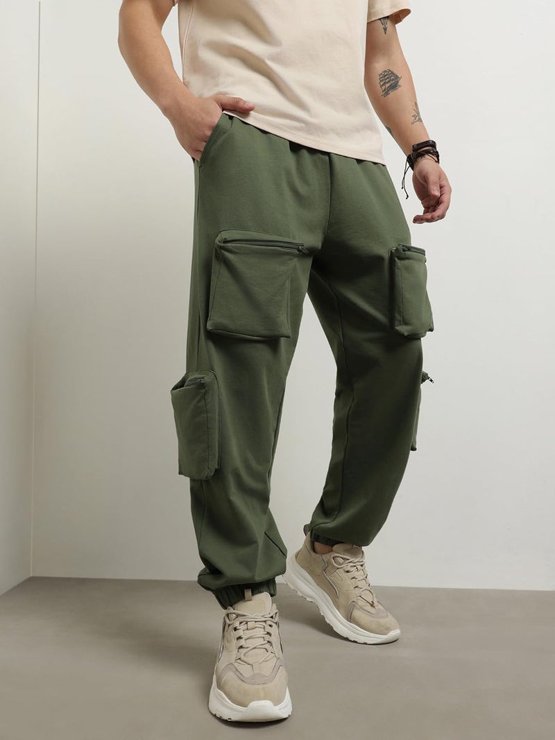 NOBERO Men's Relaxed Mid Rise Sweatpants (1M-BWJG-R0112_Olive Green, 2XL - Image 5