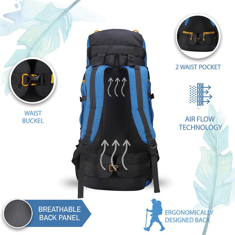 Impulse Rucksack bags 80 litres travel bag for men tourist bag for travel backpack for hiking trekking Bag for men camping Curve Sky Blue with 1 year Warranty | Sky Blue - Image 5