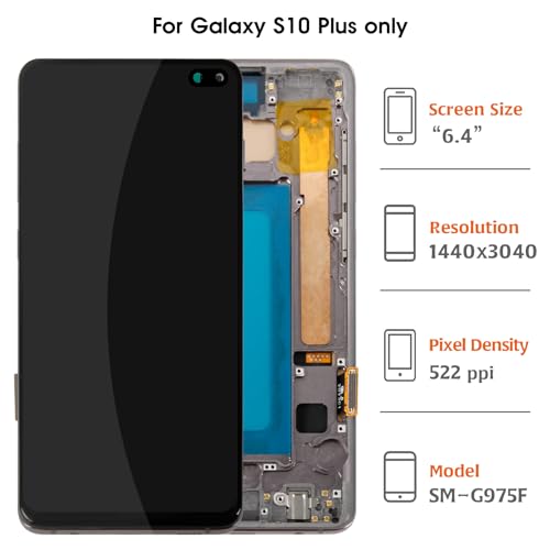 Olivechard InCell S10 Plus Display Screen Replacement No Fingerprint Function for Samsung Galaxy S10 Plus with Midnight Black Frame G975FDS G975U G975W LCD Screen Touch Digitizer Assembly - Image 3