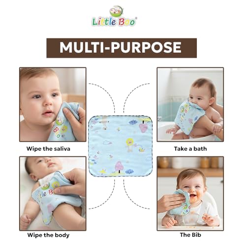Little Boo Muslin 6 Layer Organic Cotton Face Towels for Newborn Baby Extra Soft Hankies Reusable Napkins for Infants Toddlers/Kids (Pack of 5). Multicolor - Image 5