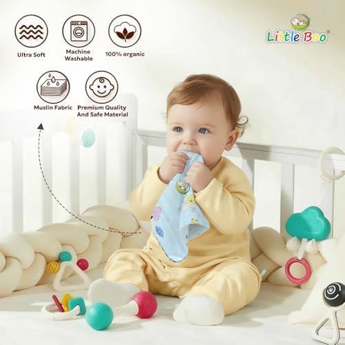 Little Boo Muslin 6 Layer Organic Cotton Face Towels for Newborn Baby Extra Soft Hankies Reusable Napkins for Infants Toddlers/Kids (Pack of 5). Multicolor - Image 3