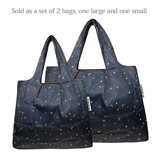 allydrew Large & Small Foldable Tote Nylon Reusable Grocery Bags, Set of 2, Moon & Stars - Image 3