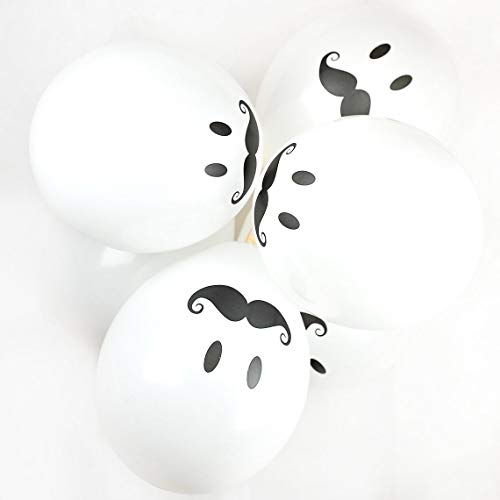HK balloons® Pack of 30 Funny Moustache Balloons Latex White Stag Night & Party Balloons (Printed White Mustache) - Image 1