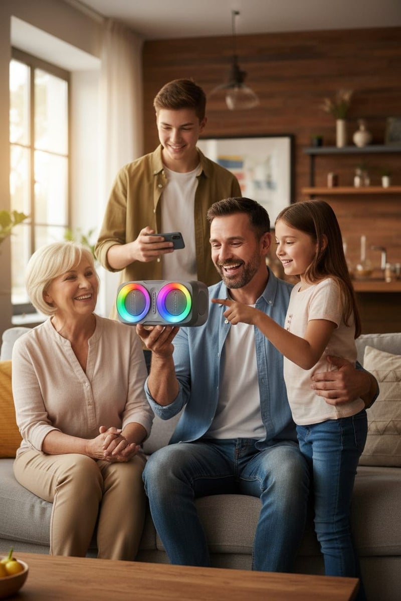 Jnuobi مكبر صوت بلوتوث لاسلكي محمول JNUOBI GN-18 بقوة 12 واط مع إضاءة RGB ملونة وتصميم مزدوج 3 بوصة بطارية قابلة للشحن 1200 ملي أمبير يدعم USB وراديو FM لصوت ستيريو محيطي عالي النقاء - Image 3