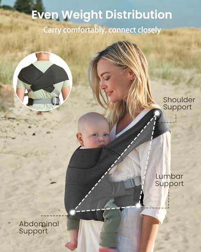 KIDIRA Newborn Carrier, Cozy Baby Carrier, Ergonomic Cross-Back Wrap, Hands-Free with Supportive Comfort, Deep Grey - Image 4