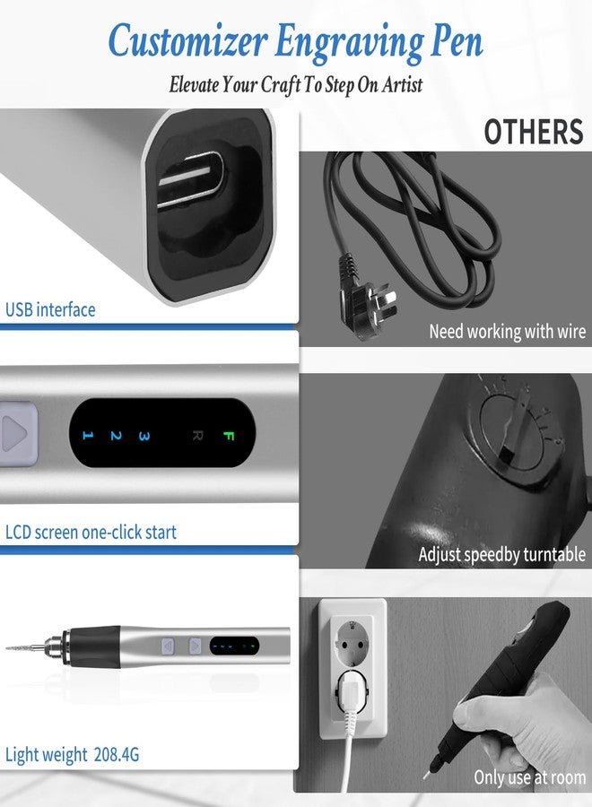 Kaibced Engraving Pen, Ultimate Cordless Engraving Pen for Artists & DIYers - Engrave 60+ Surfaces - Beginner Friendly- 30 Bits & Mastery Guide (Silver) - Image 5