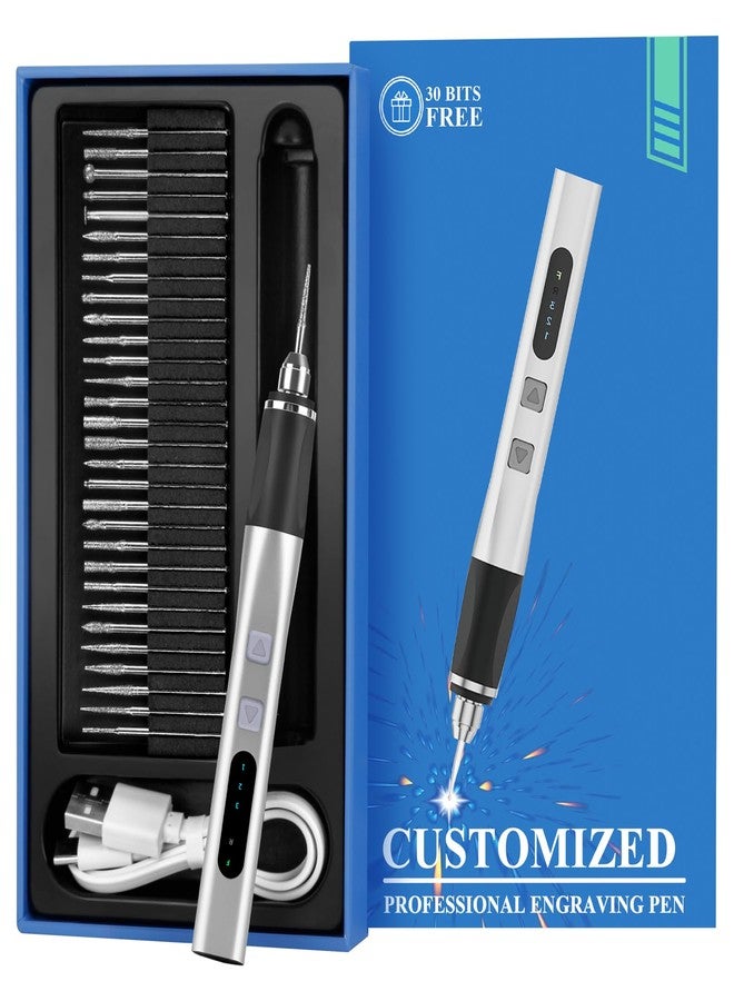 Kaibced Engraving Pen, Ultimate Cordless Engraving Pen for Artists & DIYers - Engrave 60+ Surfaces - Beginner Friendly- 30 Bits & Mastery Guide (Silver) - Image 2