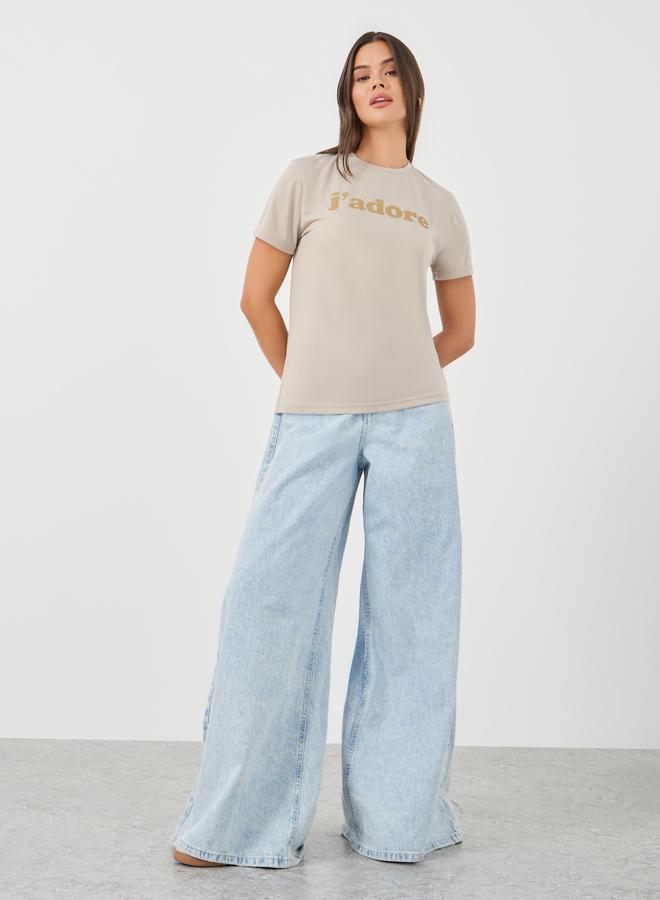 Styli Slogan Print Short Sleeve T-Shirt - Image 2