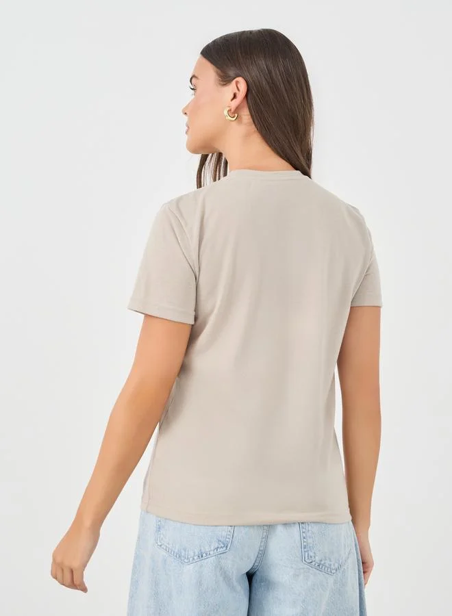 Styli Slogan Print Short Sleeve T-Shirt