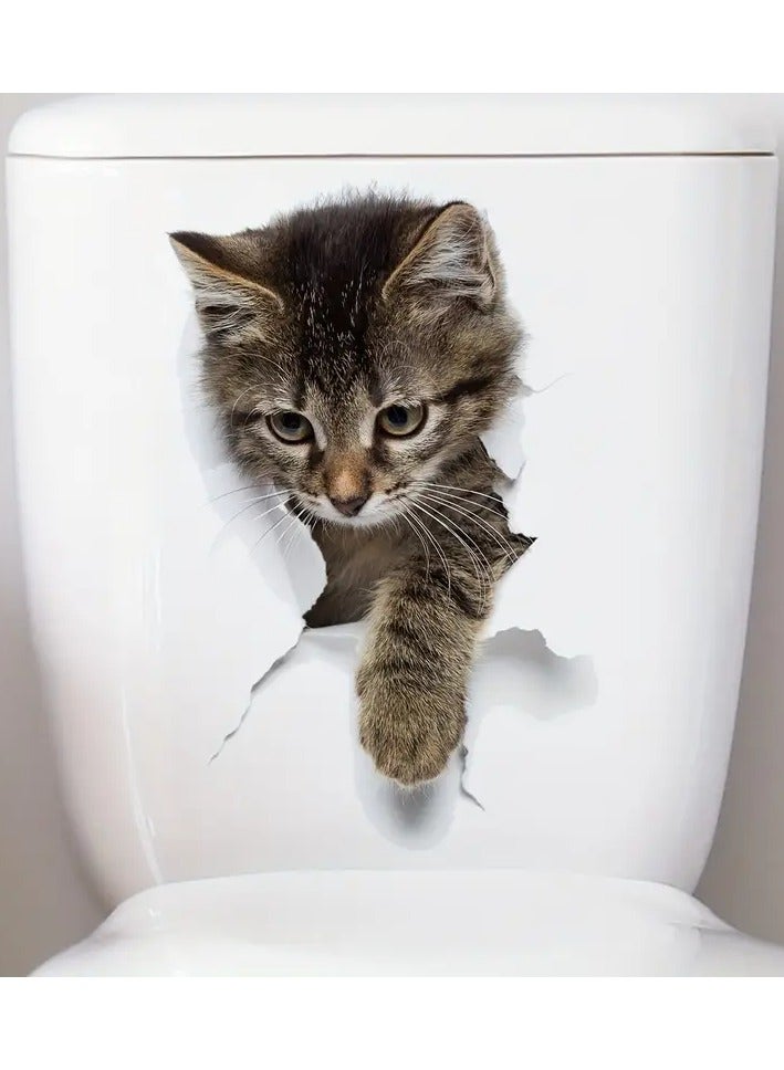 Goolsky 1 Adorable Gray Tabby Cat 3D Vinyl Toilet Sticker - Waterproof & Removable, Playful Kitten Peeking Design, Easy to Apply, Perfect for Bathroom Decor, 19.99x30.0 cm, Toilet Stickers Decals - Image 1