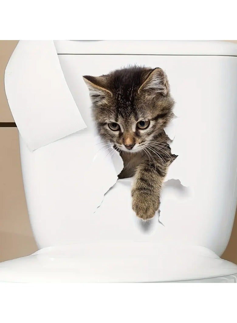 Goolsky 1 Adorable Gray Tabby Cat 3D Vinyl Toilet Sticker - Waterproof & Removable, Playful Kitten Peeking Design, Easy to Apply, Perfect for Bathroom Decor, 19.99x30.0 cm, Toilet Stickers Decals - Image 2