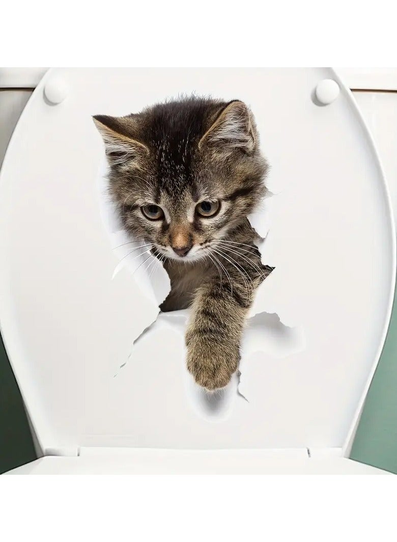 Goolsky 1 Adorable Gray Tabby Cat 3D Vinyl Toilet Sticker - Waterproof & Removable, Playful Kitten Peeking Design, Easy to Apply, Perfect for Bathroom Decor, 19.99x30.0 cm, Toilet Stickers Decals - Image 5