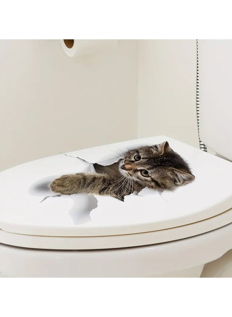 Goolsky 1 Adorable Gray Tabby Cat 3D Vinyl Toilet Sticker - Waterproof & Removable, Playful Kitten Peeking Design, Easy to Apply, Perfect for Bathroom Decor, 19.99x30.0 cm, Toilet Stickers Decals - Image 4