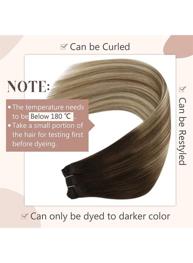 YoungSee Sew in Hair Extensions Real Human Hair Balayage Brown to Blonde Weft Hair Extensions Human Hair 20inch Double Weft Hair Extensions Brown Balayage Hair Extensions Sew in Hair Bundles 100g - Image 5