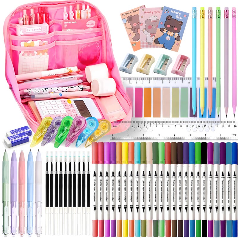 Ristpal 56 PCS Aesthetic School Supplies with Large Pencil Case 24 Double Brush Marker Pens 5 Black Ink Gel Pens 6 Macaron Pencils 4 Sharpeners Sticky Notes Ruler Erasers Stationery Gift - Image 2